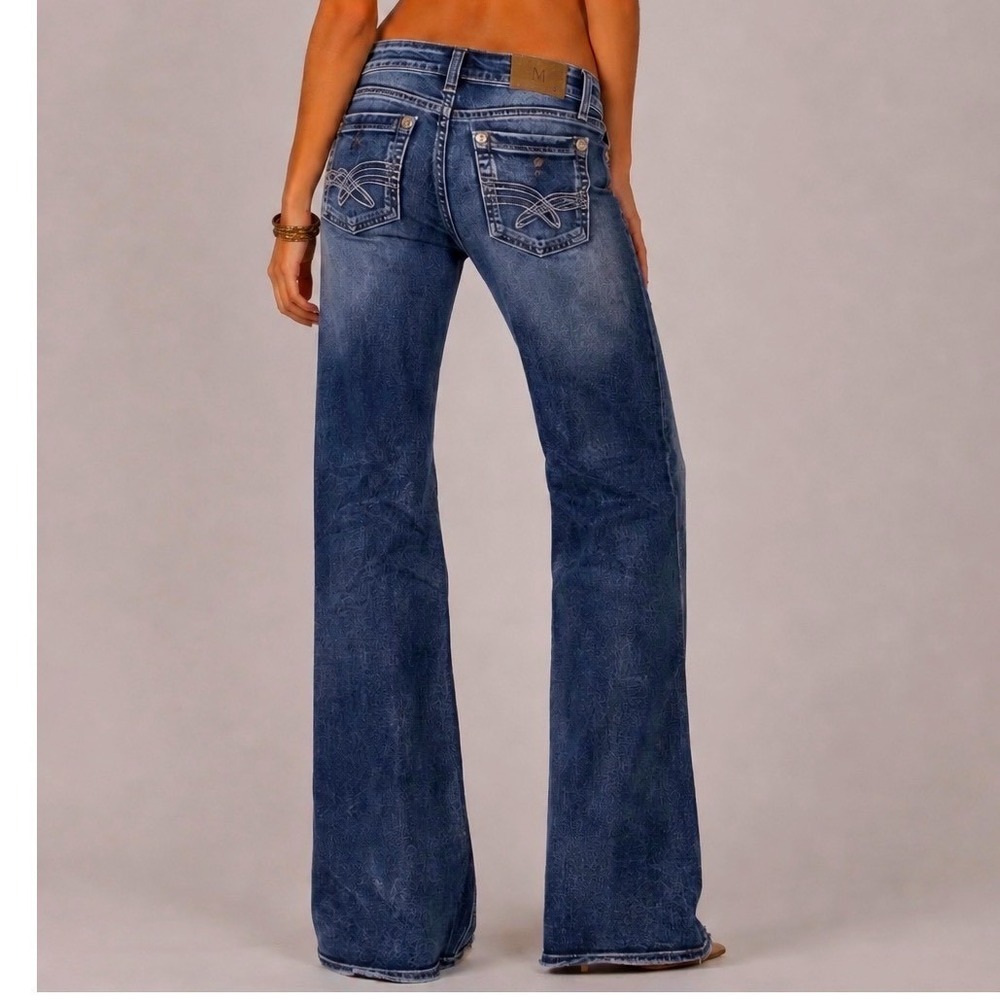 Y2K Rhinestone Embellished Low Rise Flare Jeans Women 9 Med Wash Stretch
